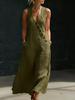 Spring and Summer European and American Lazy Style V-neck Breasted Sleeveless Vest Anti-cotton and Linen Casual Dress