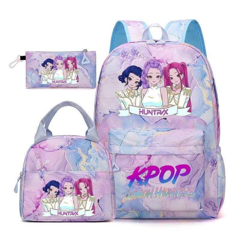 Korean Drama Demon Hunter Backpack Lunch Bag Pencil Case Set Student Three-piece School Bag Pencil Case Lunch Bag