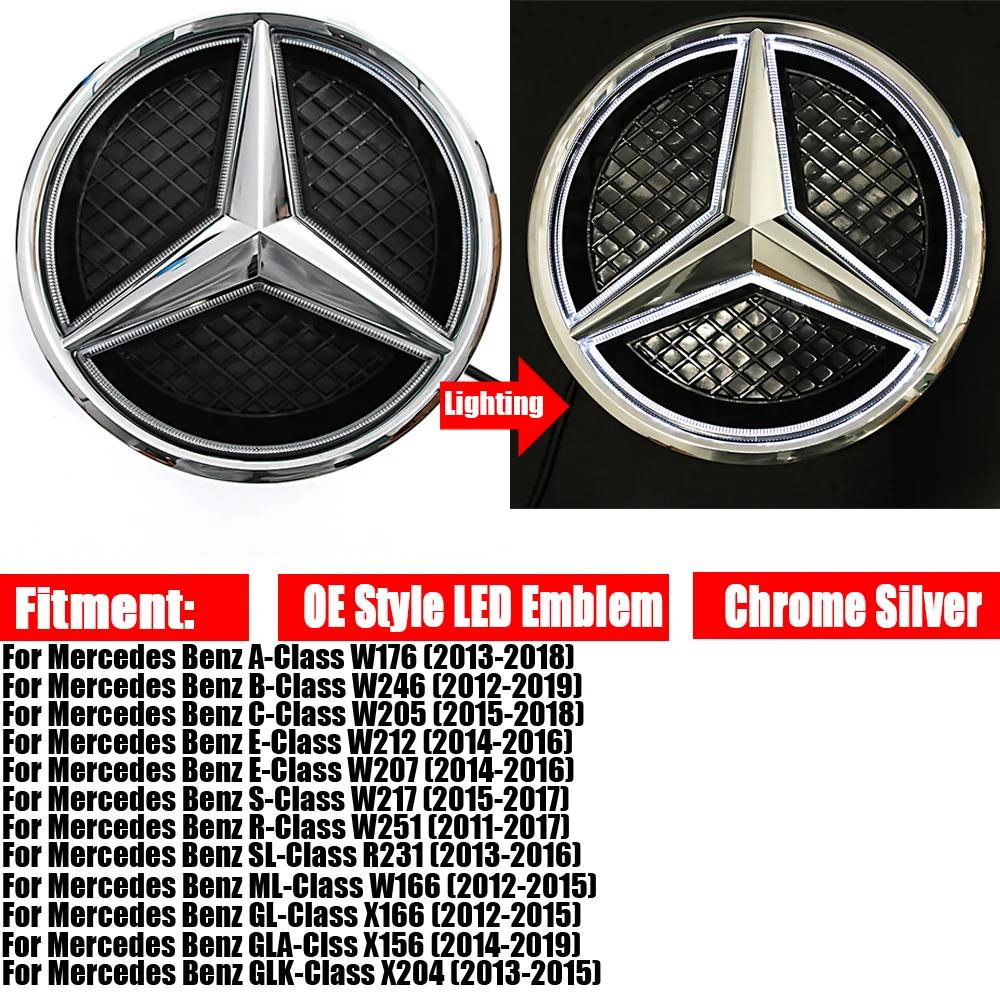 Star Badge Car Front Grill LED Emblem Light For Mercedes Benz 3D Mirror Logo CLA A B C E S GLA GLK ML GL CLS R