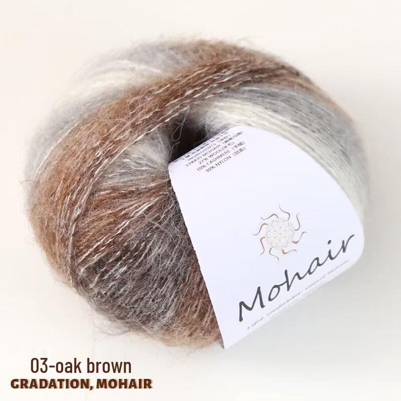 Colorful Gradient Hand-Dyed Mohair Yarn Ball 25g for Sweaters, Scarves, Knitting, and Crochet Projects