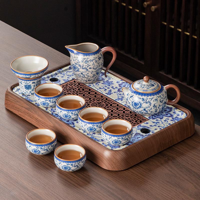 New Ru Kiln Kung Fu Tea Set Home Office Ceramic Teapot Teacup Tea Tray Tea Table A complete set