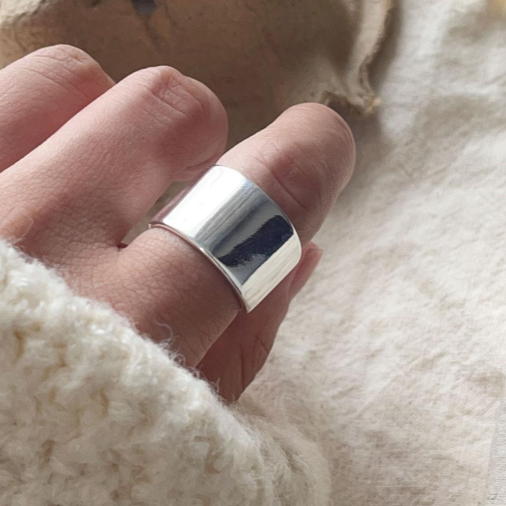 925 Sterling Silver Rings For Women Geometric Fine Jewelry Finger Adjustable Smooth Gold Wide Ring For Party Birthday Gift
