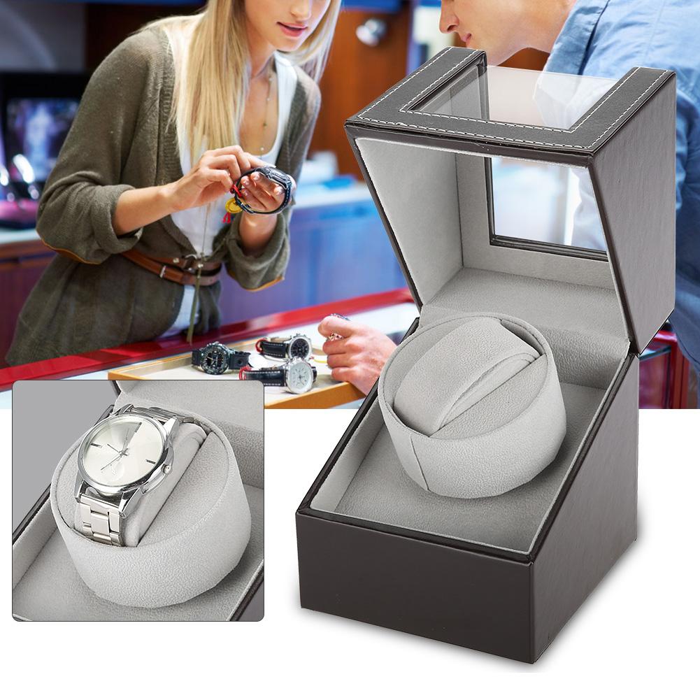 Einzelner automatischer mechanischer Uhrenbeweger aus PU mit Motor, Armbanduhrenhalter, Braun