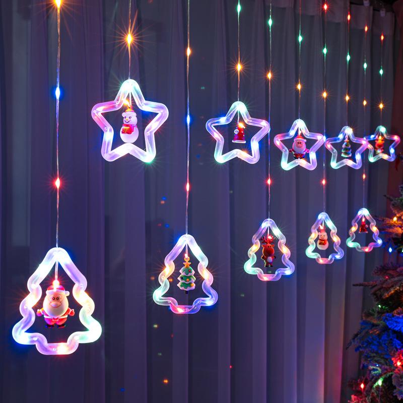 Five-Pointed Star Christmas LED Curtain & Tree String Fairy Lights for Festive Window Display