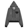 Felpa Unisex Oversize con Cappuccio e Zip con Patch a Cuore a Strisce a Contrasto Giacca Casual Streetwear