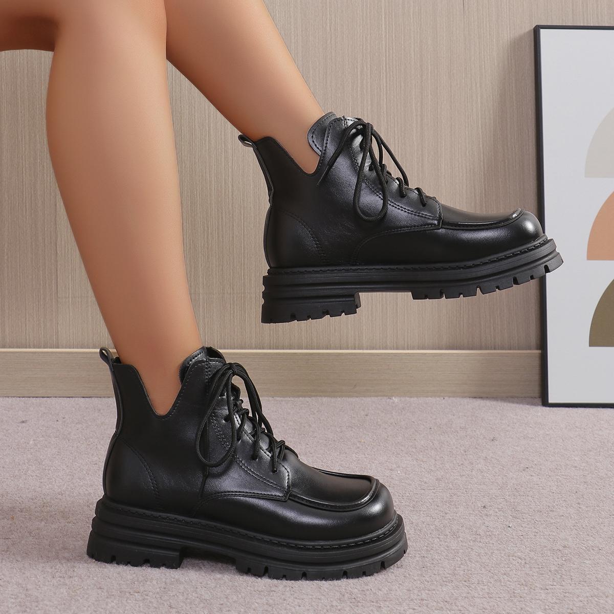 

Модные женские ботинки, зимние ботинки на платформе со шнуровкой, модные ботинки до щиколотки, современные уличные ботинки, удобные, с круглым носком, с ажурной отделкой, популярные туфли для женщин 43 чёрный