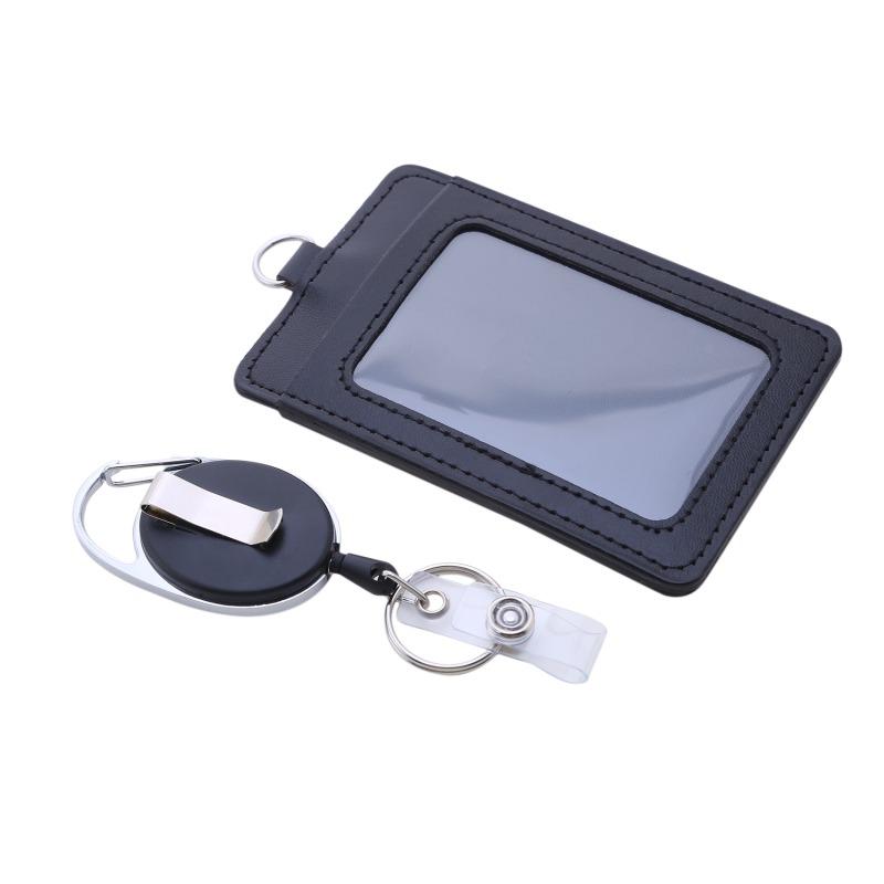 Black Retractable Pull Badge Reel Protection Cover ABS Plastic Scalable Student Nurse Exhibition PU Business Card Badge Holder