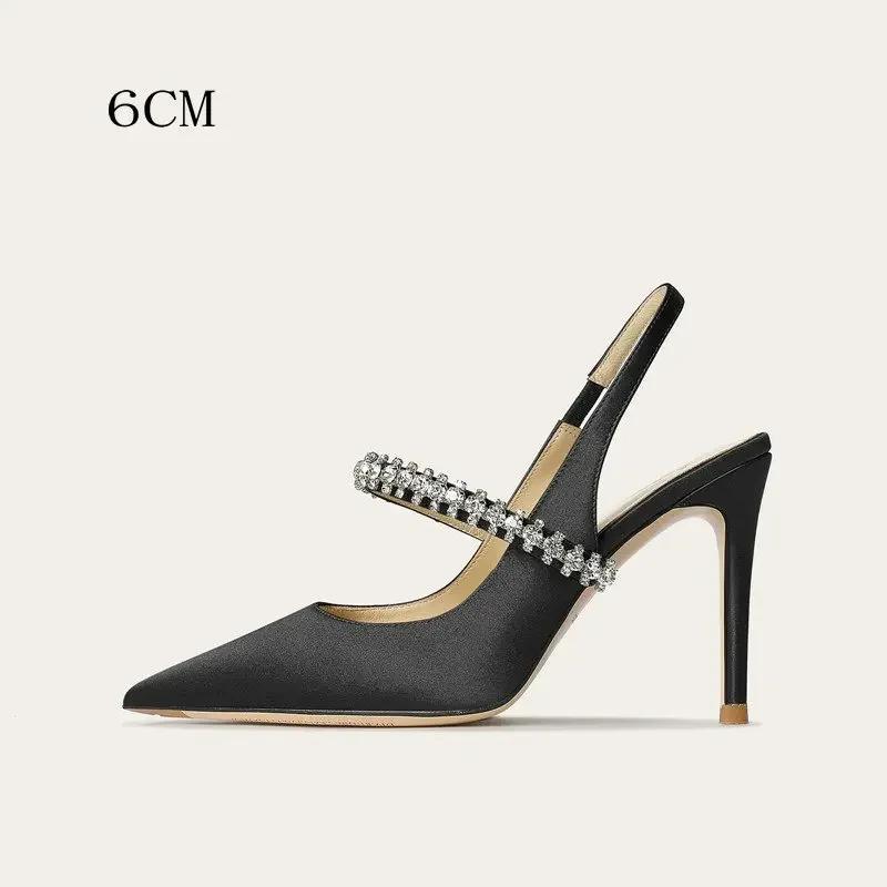 Mode Größe 34 45 Damen Diamant Bao Kopf Sandalen 2024 Neu Dünner Absatz Spitzleder Hohe Absätze Damen Hochzeitsschuhe