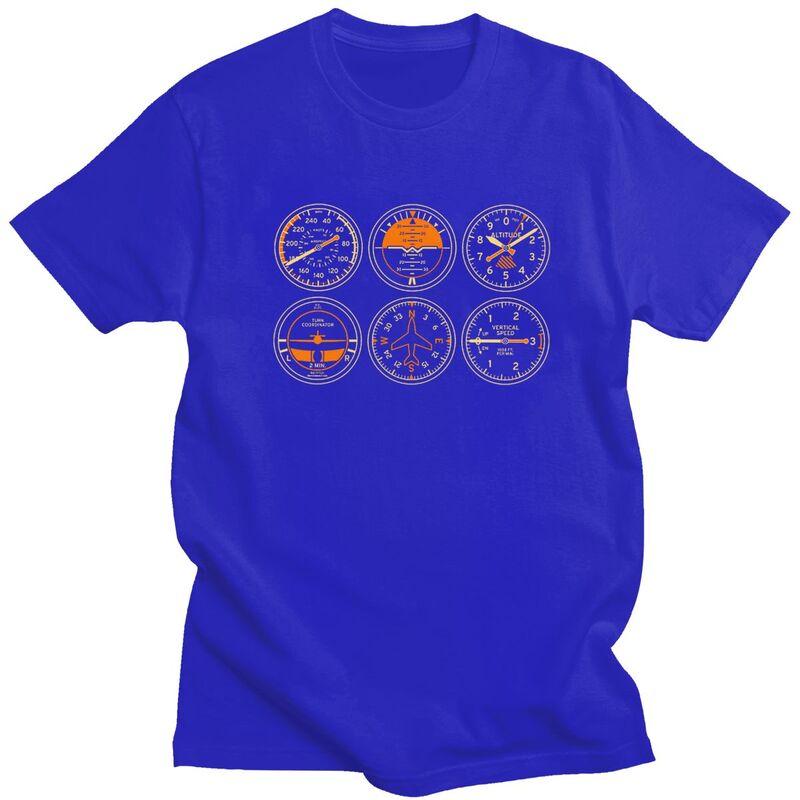 Custom Cockpit Six Dials Flight Simulator Pilot T Shirt Men Short Sleeves 100 Cotton Tshirt Casual Aviation Airplane Tees