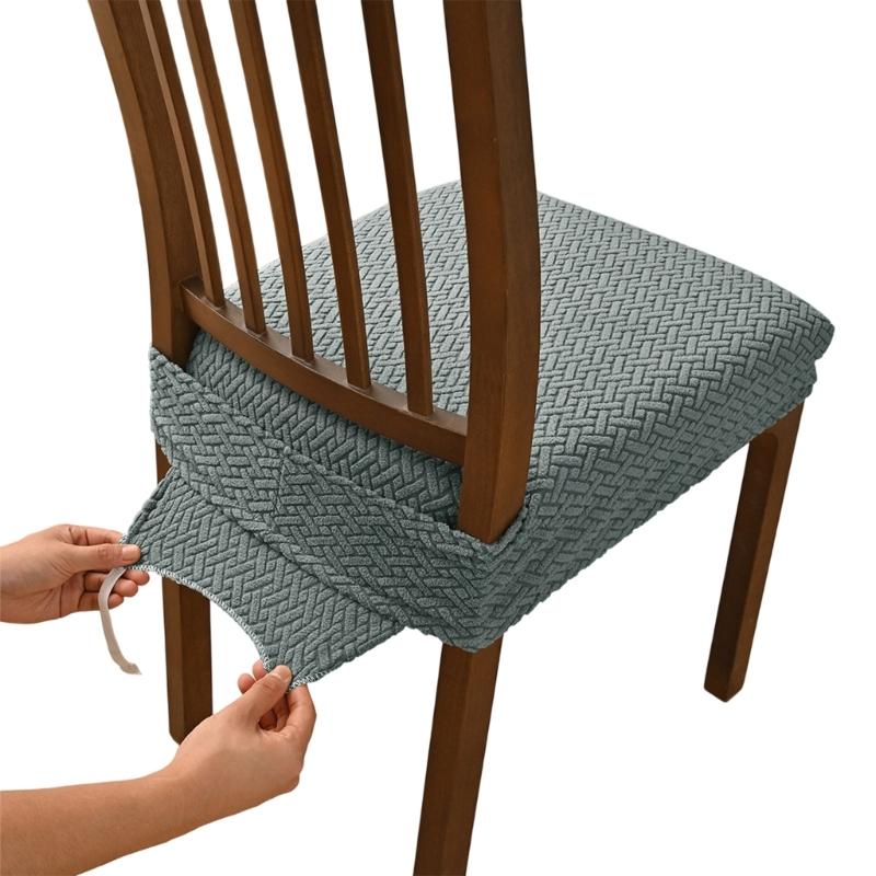 Pack of 4 Dining Chair Seat Covers with Double Elastic Band for Secures Fit Striped Check Design Enhancing Home Decors