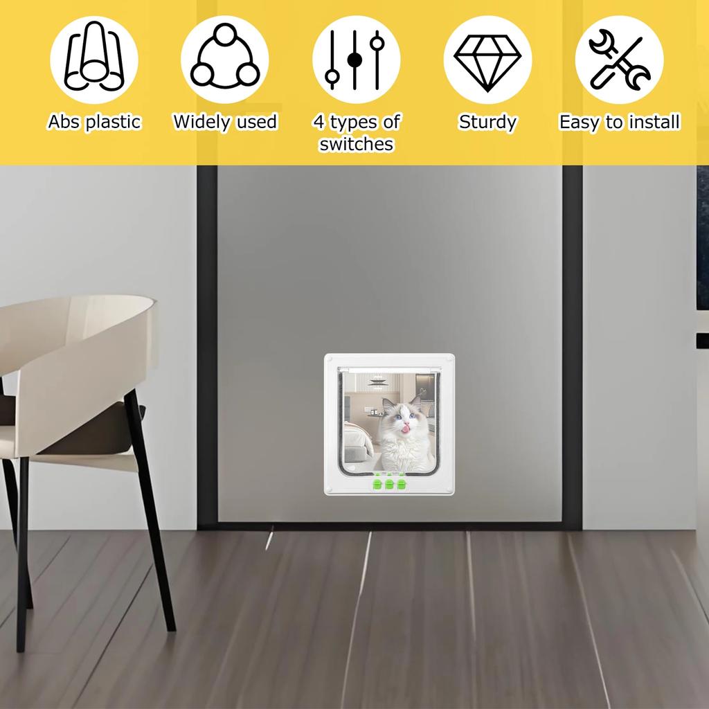 Cat Flap Door Weatherproof Interior Pet Door with 4 Way Lock Easy To Install Pet Doorway for Cabinet Garage Laundry Room Closet