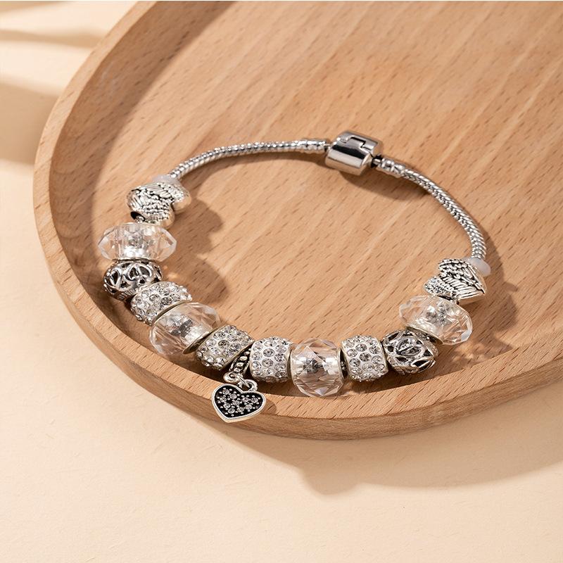 Sparkling Crystal Beaded Heart Bracelet With Rhinestone Pendant And Beaded Chain Charm