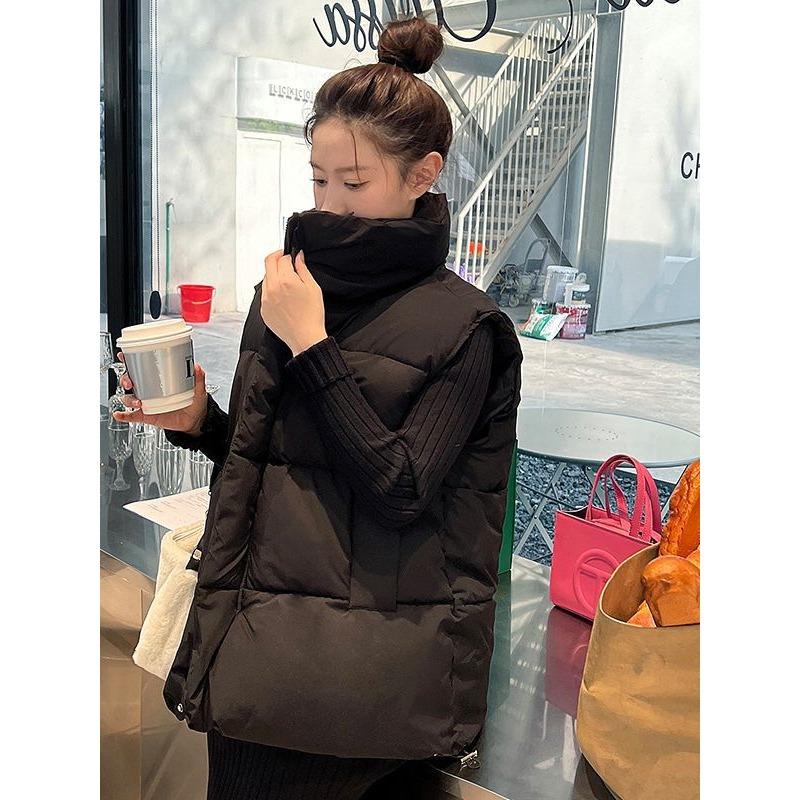

Design Sense Joker Student Casual Cotton-padded Vest Female Autumn and Winter Sweet Korean Version Loose Niche Cotton-padded Jacket Vest Coat. XL чёрный