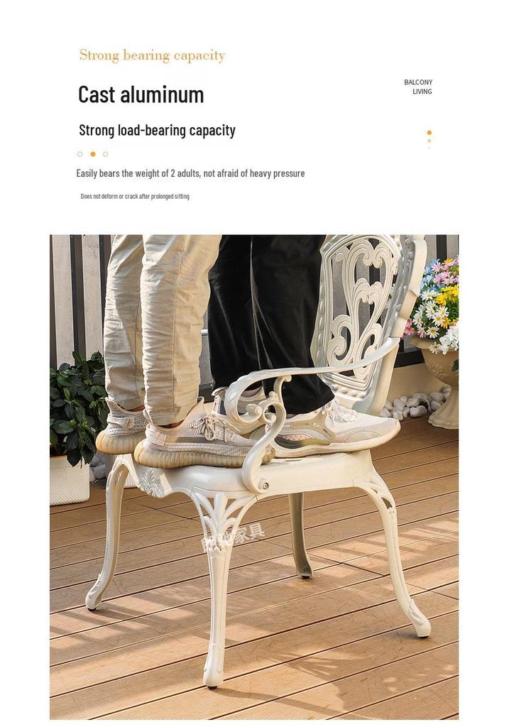 White Wrought Iron Cast Aluminum Outdoor Patio Table and Chairs Set - Waterproof Villa Courtyard Garden Balcony Furniture