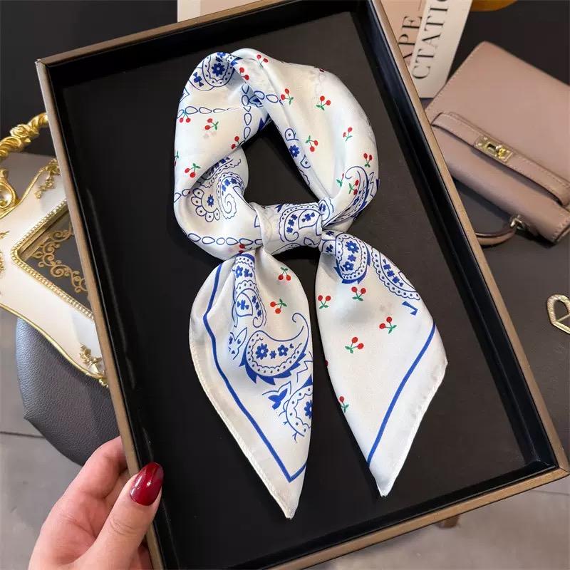 New luxury leopard print small square scarf imitation silk headscarf spring thin printed neck wrap scarf for women