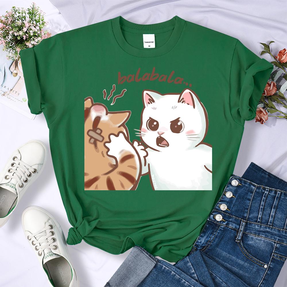 Summer Fun Two Cats Arguing 3D Printed Female T-Shirt Summer O-Neck T Shirt Womens Fashion All-Match Clothing Soft Hip Hop Sportswear