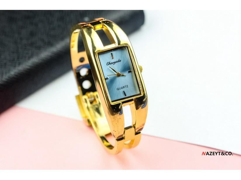 Stylish Women's Square Bangle Quartz Watch with Steel Band for Girls