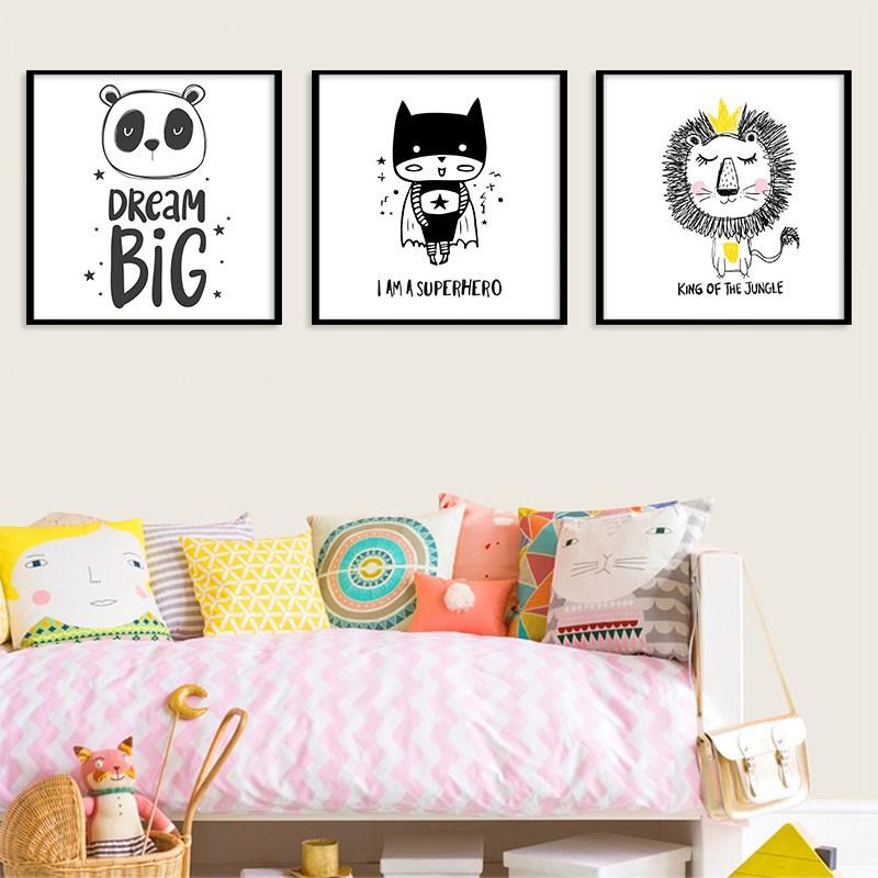 Panda lion cat dream big Cartoon Animal Panda Lion Canvas Children Room Kindergarten Decorative Hanging Painting Canvas Painting No Frame