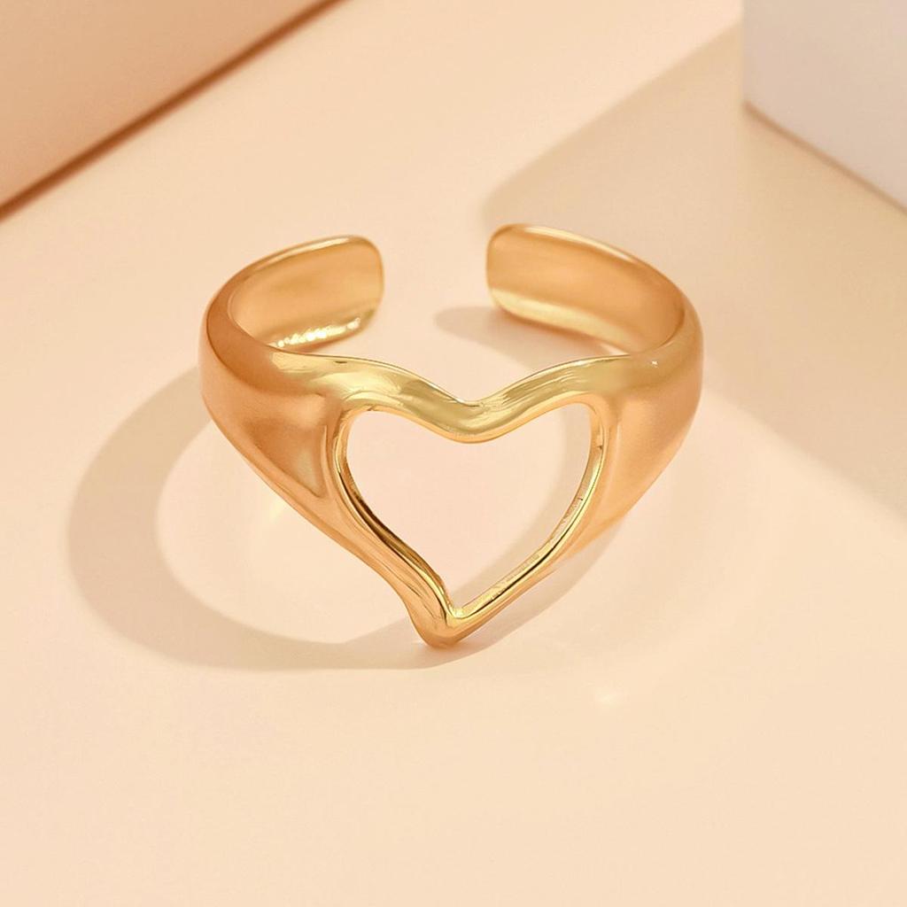 Sweet Fairy Heart Adjustable Open Ring for Women - Stainless Steel and Titanium Jewelry