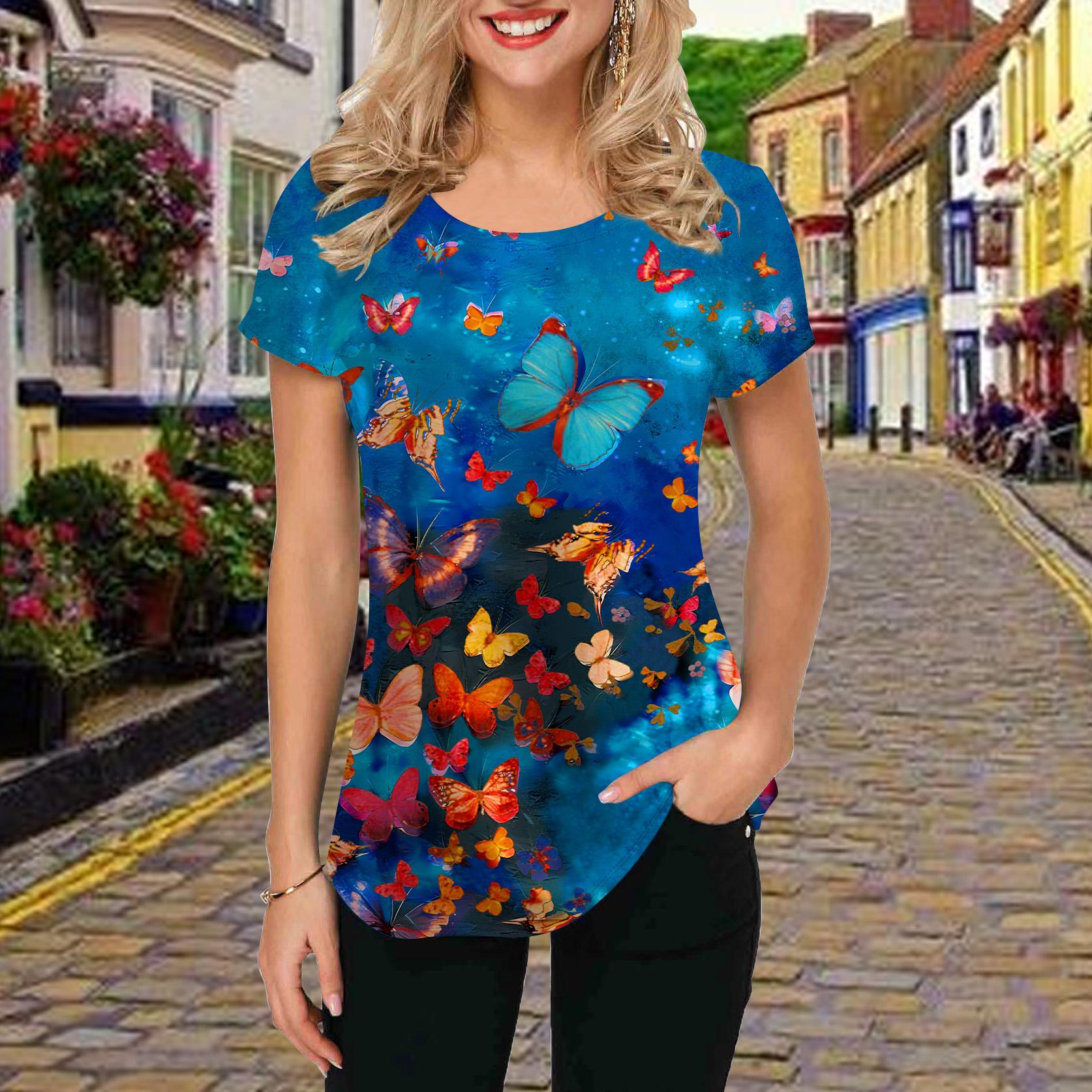 Модная женская футболка с принтом пятнистых бабочек — фото 3