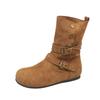 Frosted leather two-wear medium tube short boots Western cowboy fashion boots Women's autumn and winter retro simple and comfortable flat-bottome