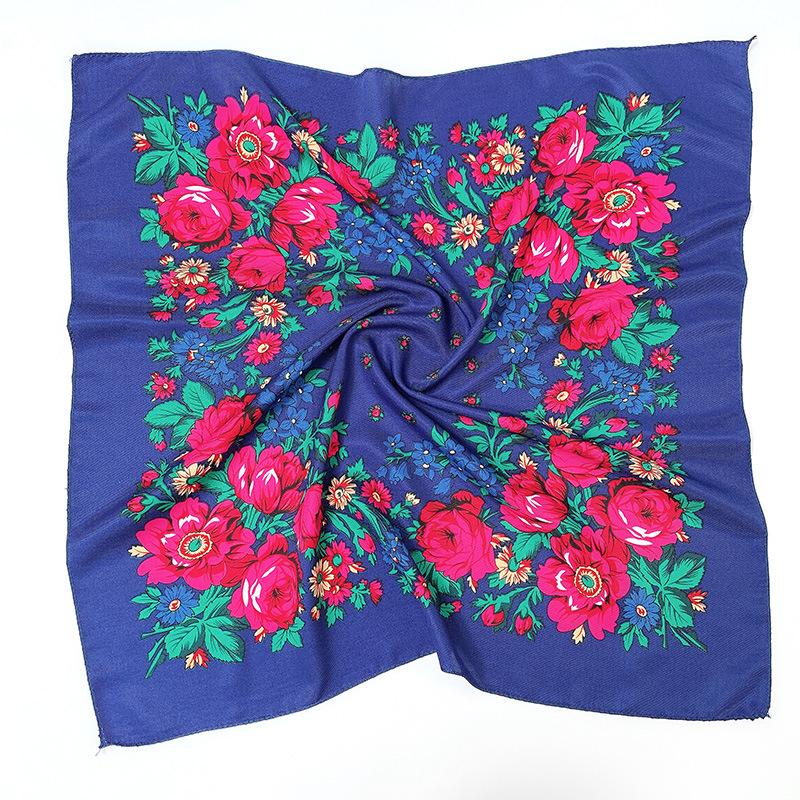 Women Square National Scarf 70*70Cm Russian Retro Floral Print Head Scarves Bandana Foulard Femme Muslim Headwrap Babushka Scarf