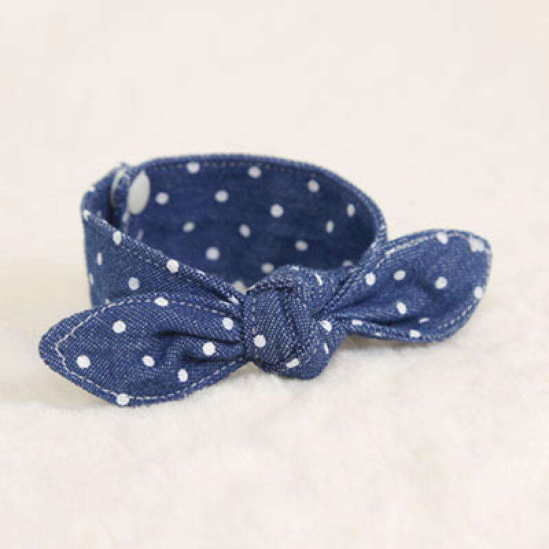 Dog Ribbon Scarf - Denim Dot S- 20cm