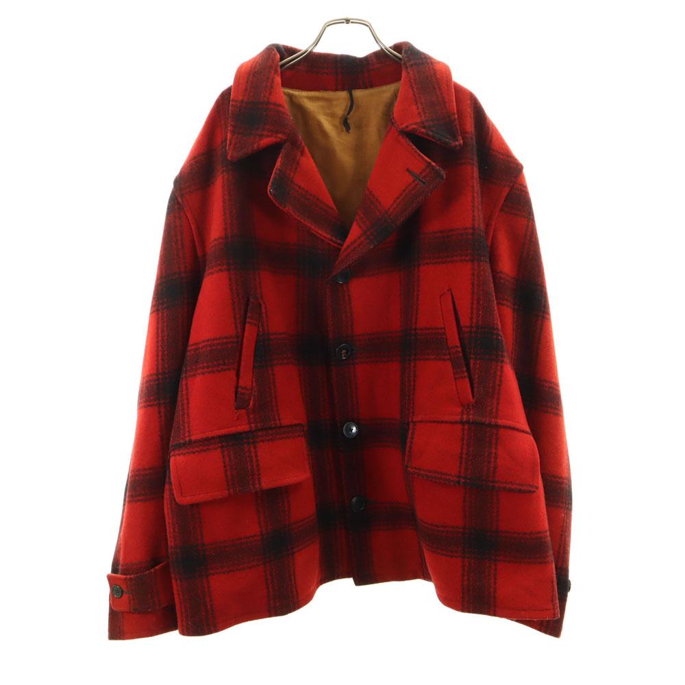 VINTAGE 40s 50s Hand warmer pocket Mackinaw Buffalo Check Pattern wool Hunting jacket Men's Used