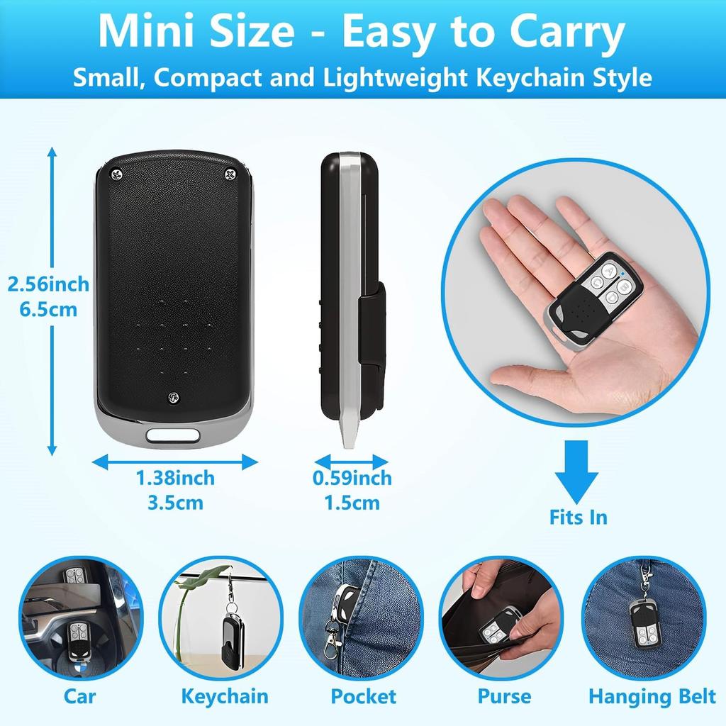 Universal Garage Door Opener Remote 4 Channels RF433MHz Remote Control Keychain Clone Fixed Learn Rolling Code