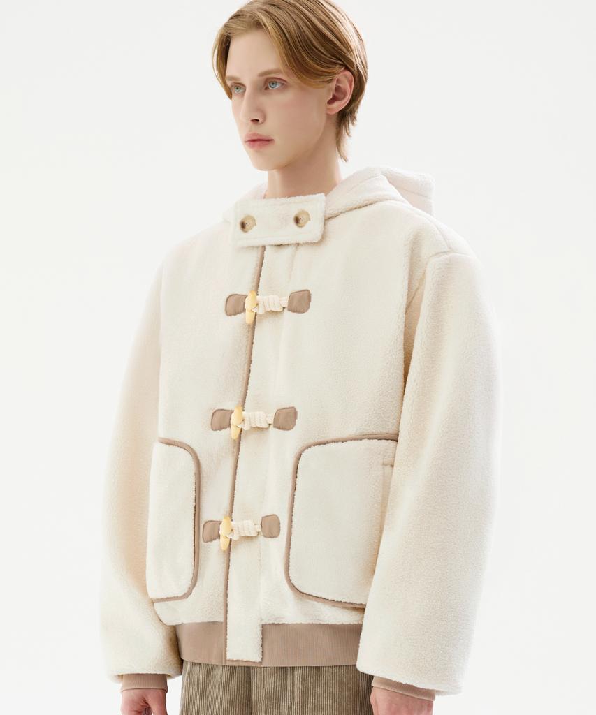 Trillion Unisex Fleece Duffle Hooded Coat Jacket [Ivory]