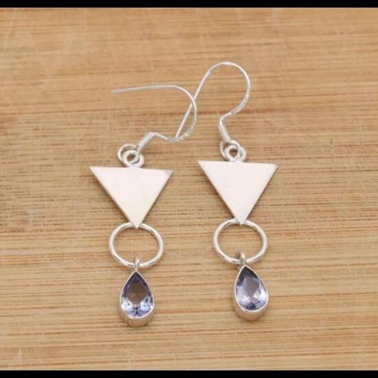 Solid 925 Sterling Silver iolite Gemstone Handmade Designer Earrings Gift For Her Dangle Drop Earrings