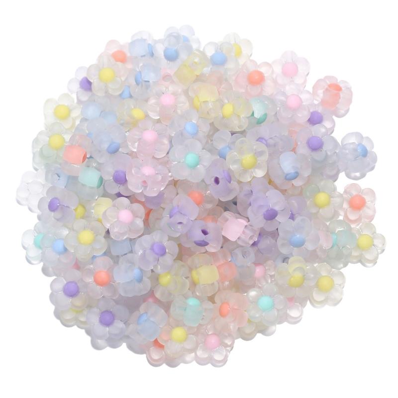 100pcs Sunflower Acrylic Beads Matte Transparent Mixed Colors Spacer Bead for Handmade Jewelry Bracelet Supplies