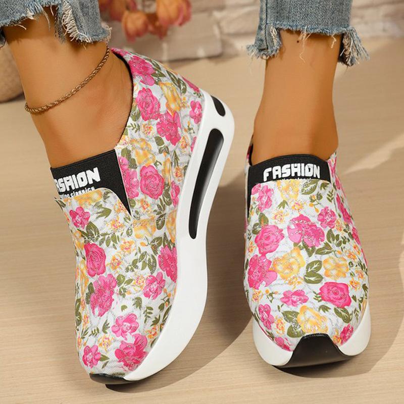 Mode Bling Blumenmuster Sportschuhe Damen 2025 Leichte Plateau-Sneaker für Damen Retro Low Top Freizeitschuhe Damen