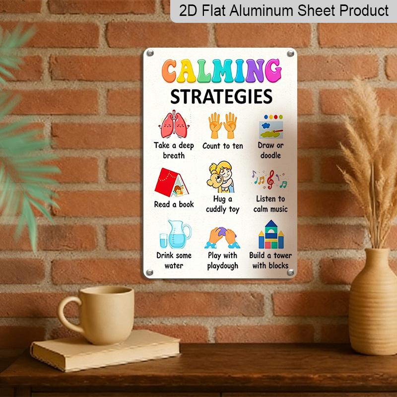 2D Flat Calming Strategies Emotion Regulation Cartoon Metal Sign - 8.0x12.0inch Aluminum Wall Art, Classroom Therapy Office Mental Health Decor