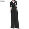 ZANZEA Womens Casual V-Neck Half Sleeve Wrap Tie Top and Loose Pants Two Piece Suit Sets