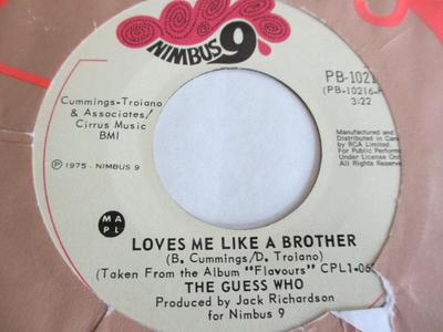 7inch Record GUESS WHO - Loves Me Like A Brother PB10216 Nimbus 9 1975 Canada Rock Used