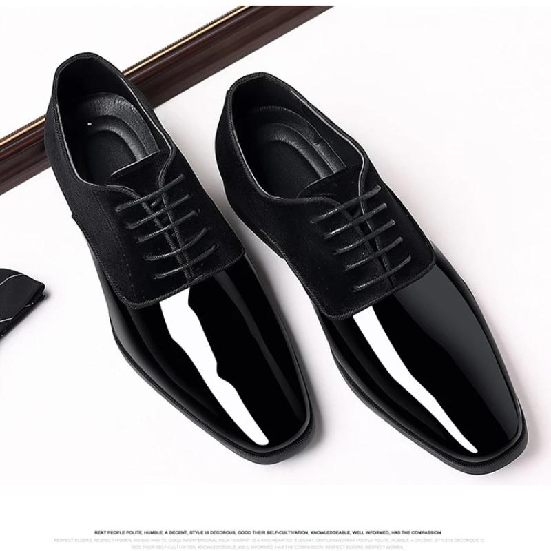 New Oxford Shoes Men'S Pointed Toe Dress Shoes Luxury Lacquer Wedding Shoes Classic Derby Shoes  Leather Shoes Size 39-48