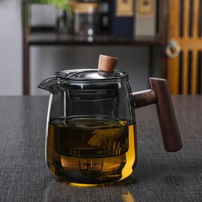 Glasteekanne mit Holzgriff, chinesische Teezeremonie, transparentes Teegeschirr-Set, Tassenfilter, hochborhaltiger Silizium-Janpanese-Topf