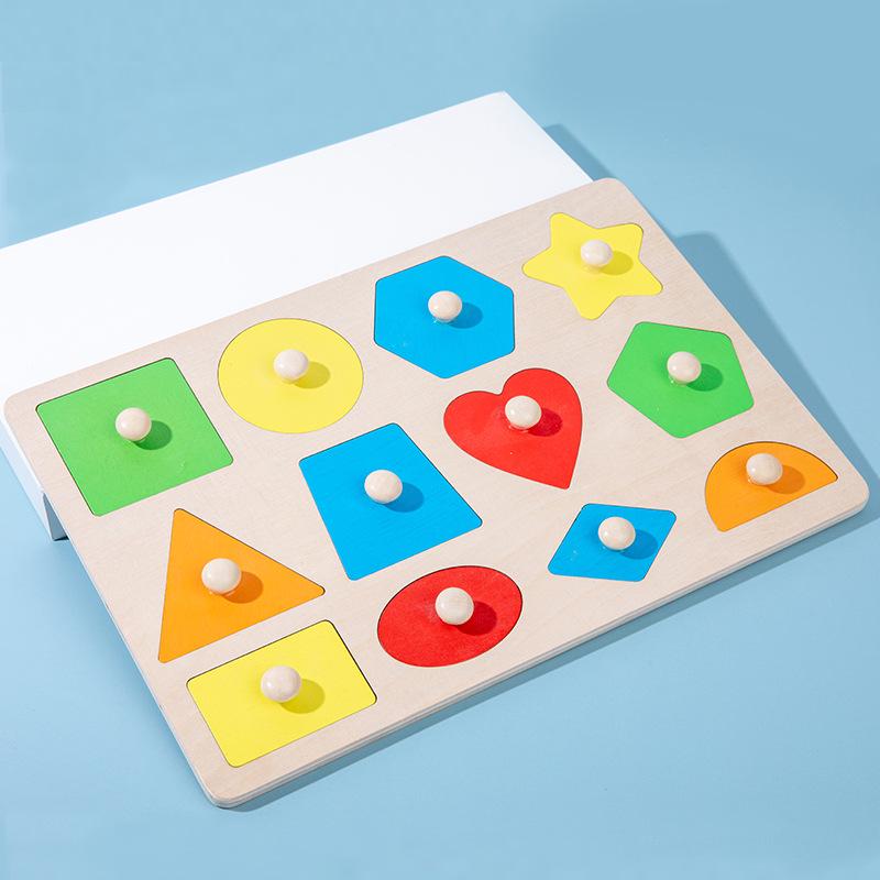 Children's Montessori Wooden Geometric Shape Puzzle and Color Matching Blocks Toy