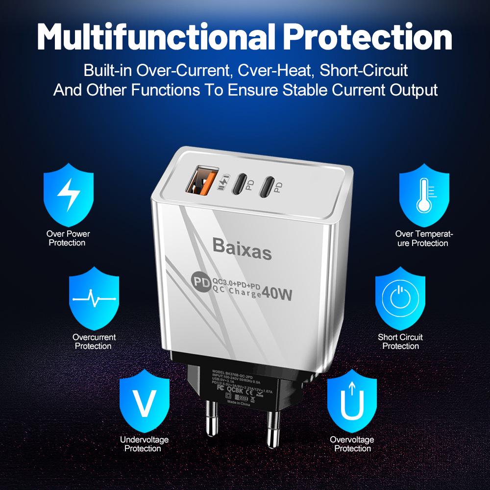 Universal Power Adapter Charger for US/EU/UK - 1U+2PD Standard.
