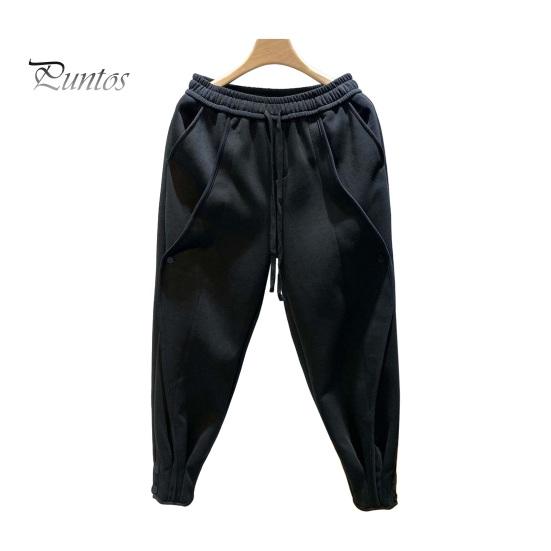 

Мужские шаровары с эластичной талией на шнурке, с отделкой на щиколотках и пуговицами, однотонные свободные брюки в спортивном стиле для офиса XXL чёрный