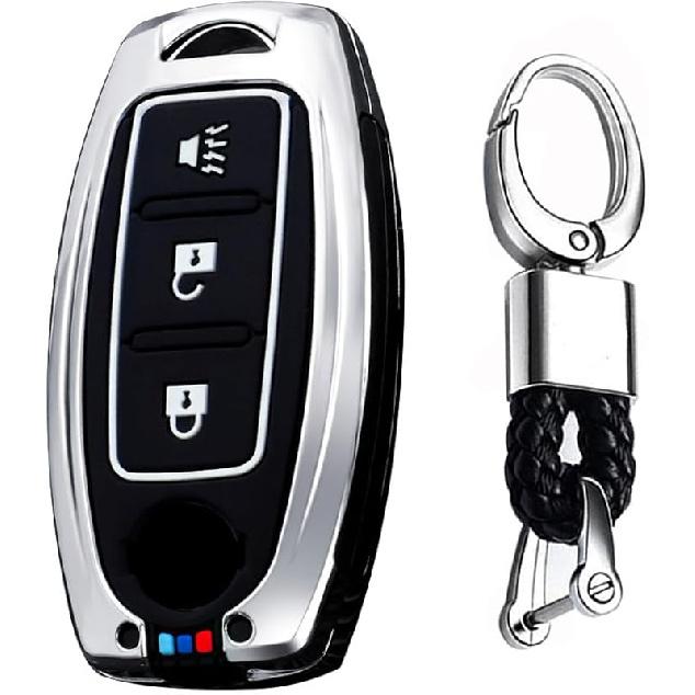 

Key Fob Cover Remote Keyless Fit For Nissan Pathfinder Juke Leaf Murano Armada Frontier Quest Rogue Protector Tape C-3 Button-silver