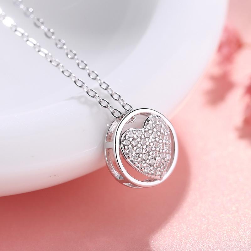 Inlaid Round Heart-Shaped Necklace Female Korean Version Niche Light Luxury Ins Style Pendant Simple Collarbone Chain Quality