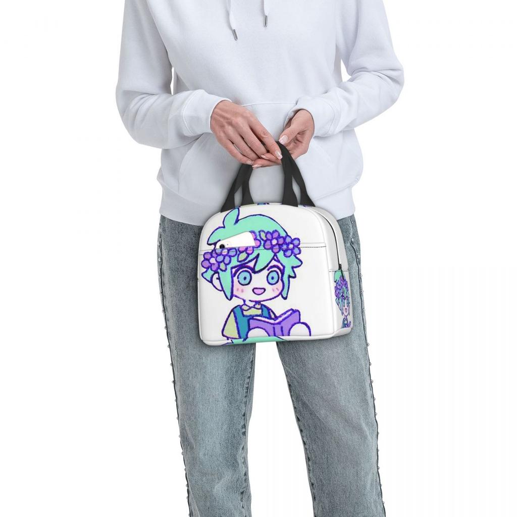 Cute Basil Omori Emote Insulated Lunch Bag for Women Children Leakproof Food Boxes Thermal Lunch Box Tote
