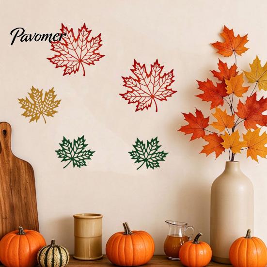 Artistic Iron Maple Leaves 6Pcs Hollow Leaf Wall Decorations, Metal Autumn Art Sculptures, Distressed Hanging Fall Garden Fence Ornaments for