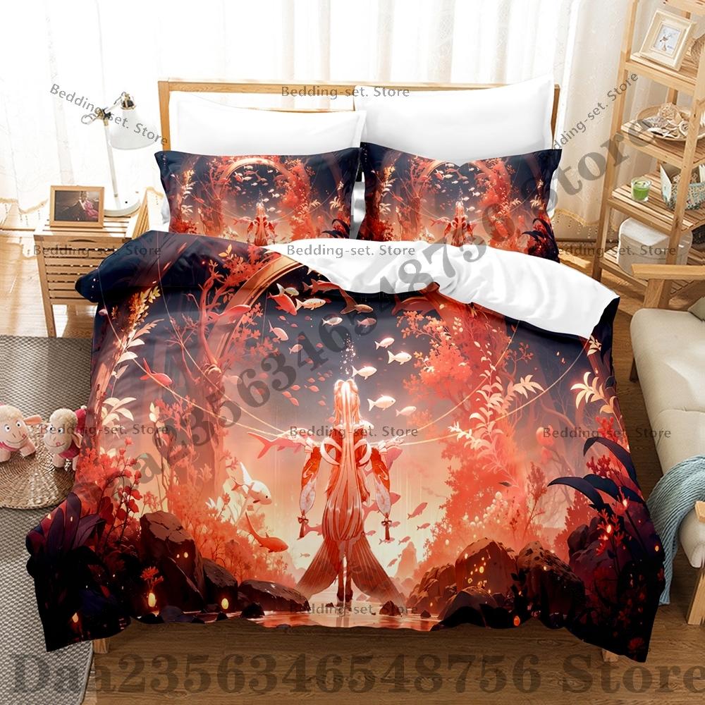 Genshin Impact Sangonomiya Kokomi Bedding Set Single Twin Full Queen King Size Bed Set Adult Bedroom Duvetcover Sets Anime Bed