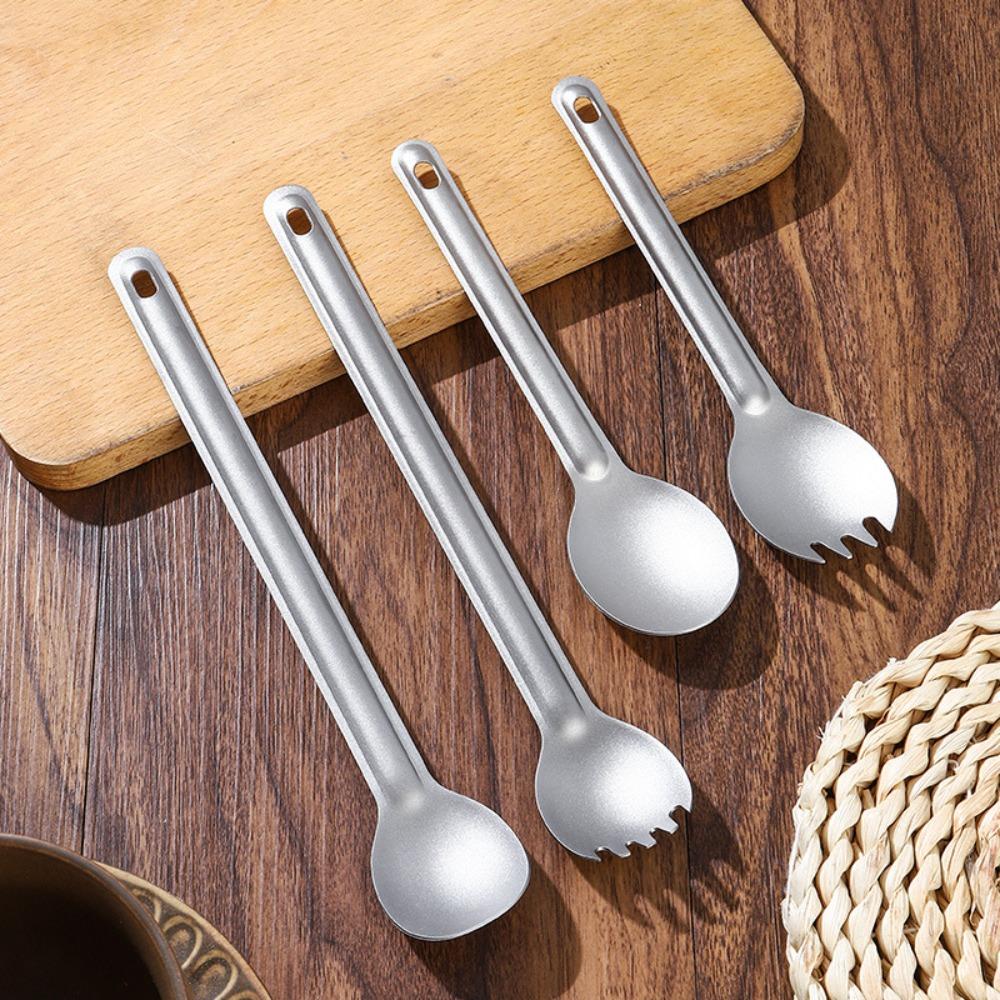 2 Piece Ultralight Camping Spoon Fork Set Long Handle Travel Flatware Set  Kitchen