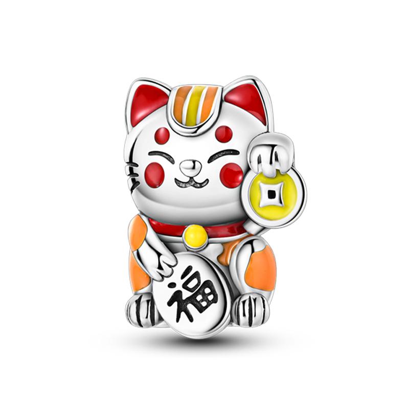Nouveaux Charms Chat Porte-Bonheur Dieu de la Richesse en Argent 925 pour Bracelet Pandora Bijoux DIY Cadeau du Nouvel An Heureux