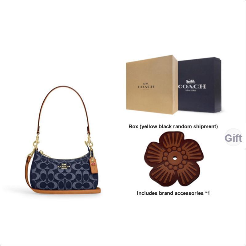 Coach Teri 20 Chiusura Superiore con Zip Stampa del Marchio Tessuto e Ecopelle Borsa a Spalla Piccola da Donna Blu Denim CY735-IMXIA
