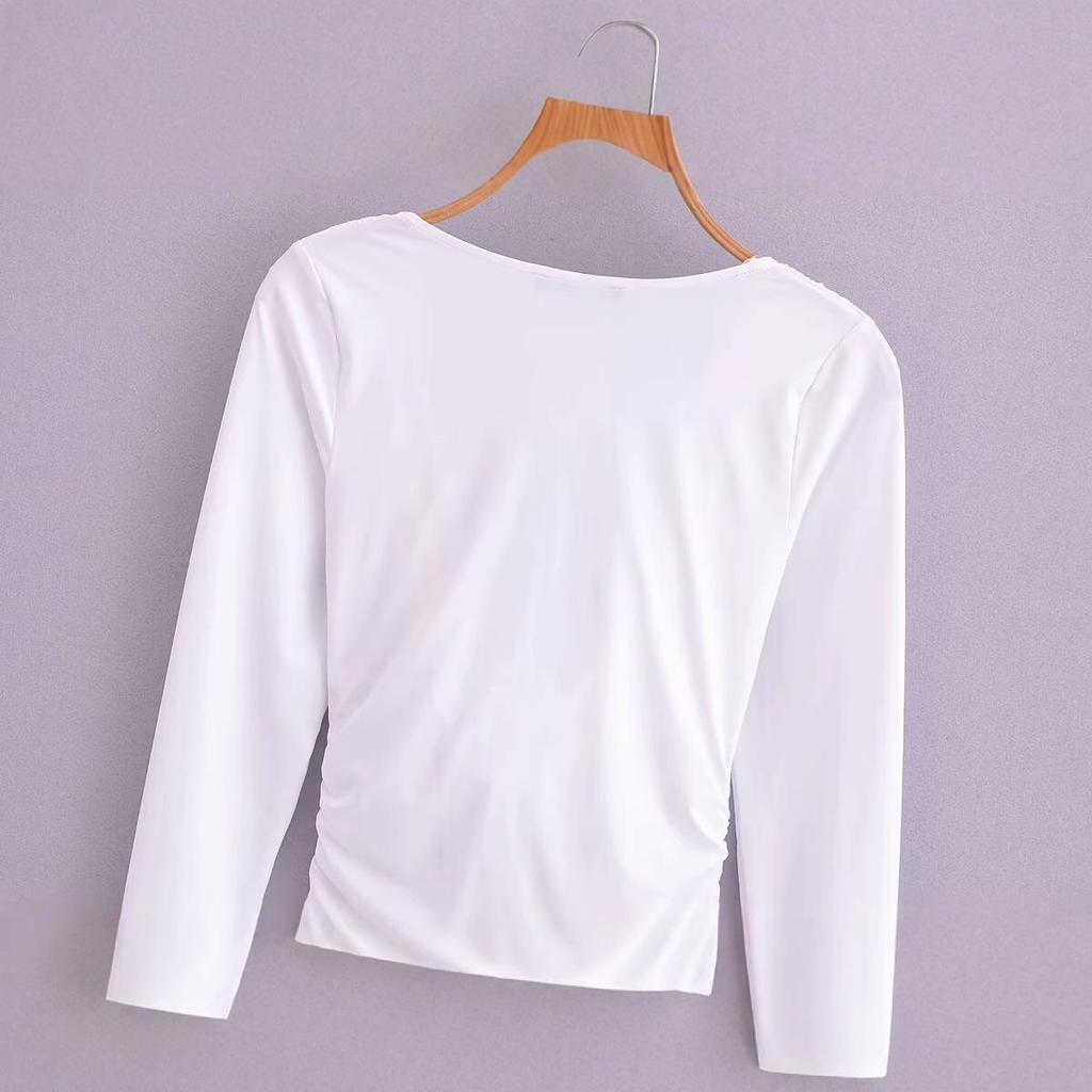 Autumn 2024 Women's European & American Style Versatile Pleated Long-Sleeve Drape Top